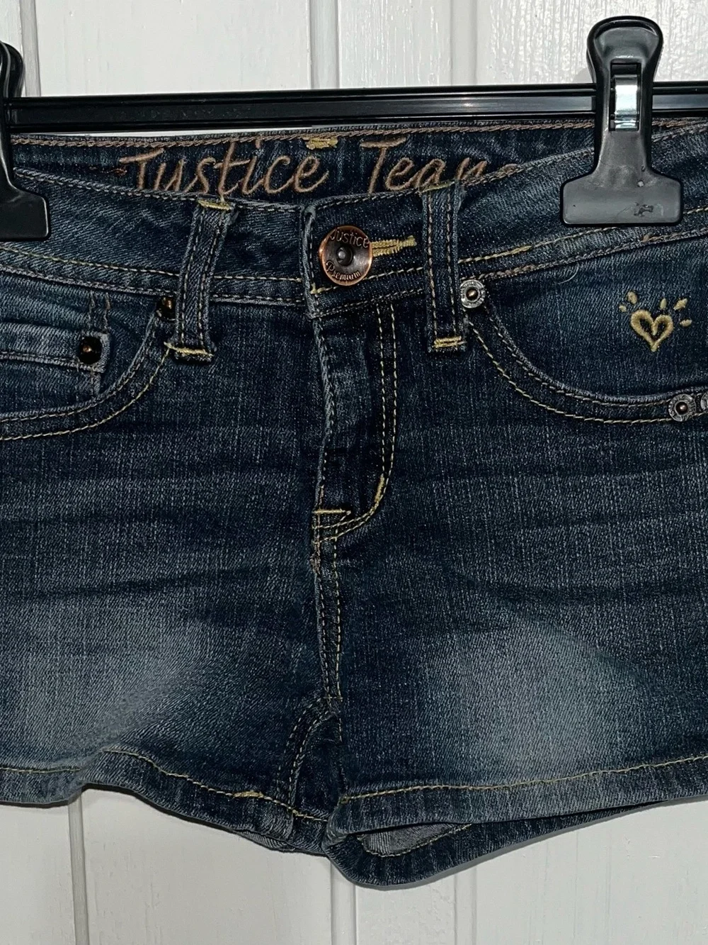 Justice Dark Blue Denim Shorts with Embroidered Heart